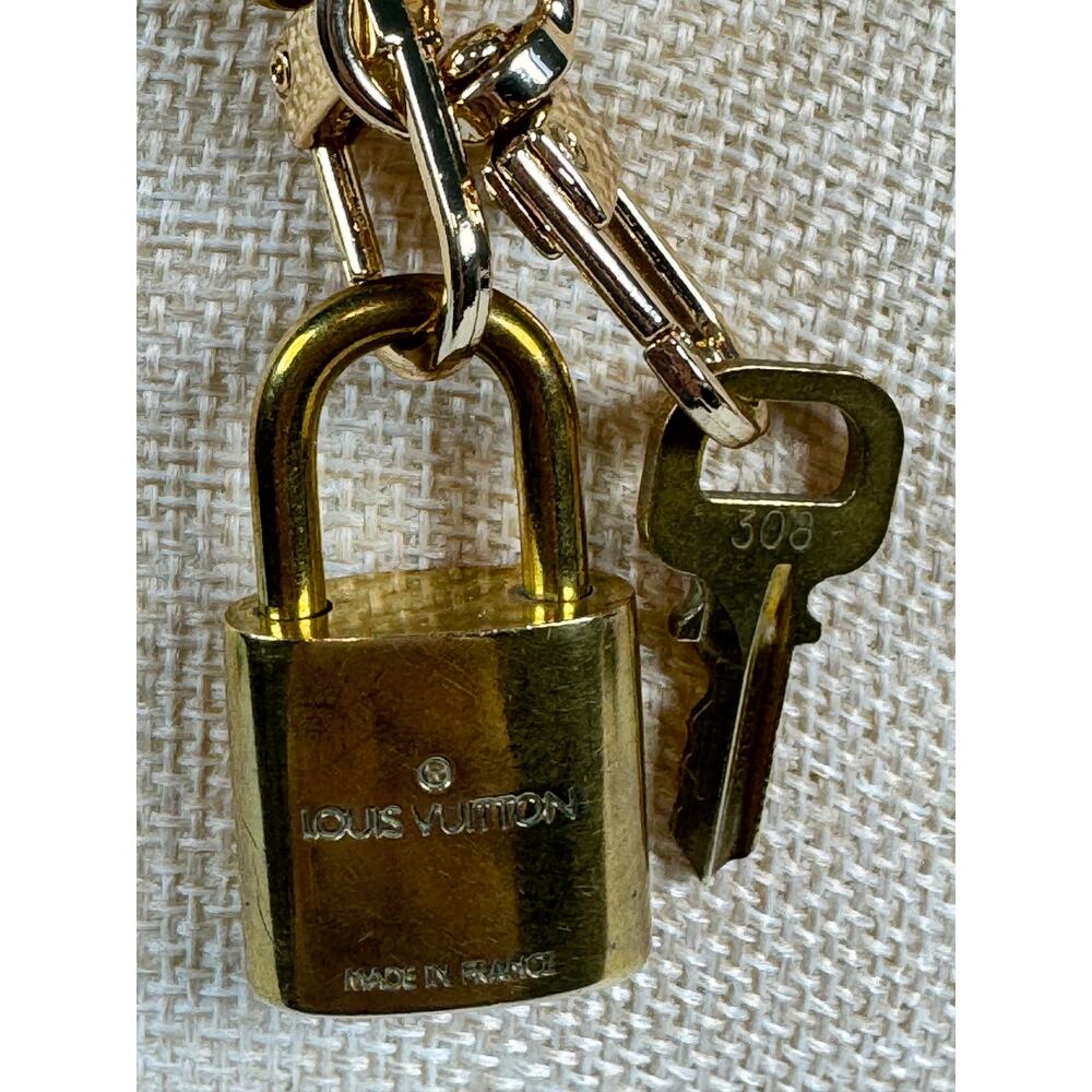 Louis Vuitton Padlock Lock & Key Set Gold Tone Made In France 308